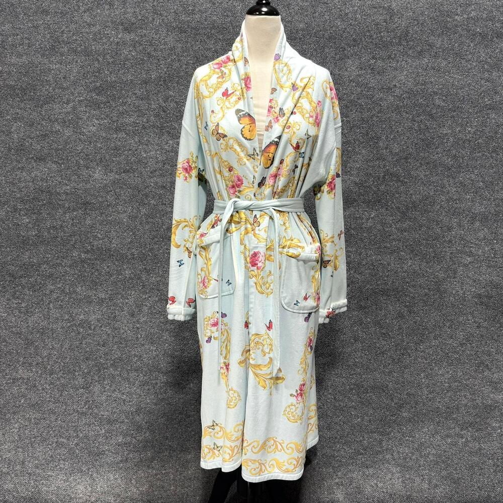Wrap Up By VP Robe Womens One Size Blue Butterfly Floral Zip Kimono Lounge